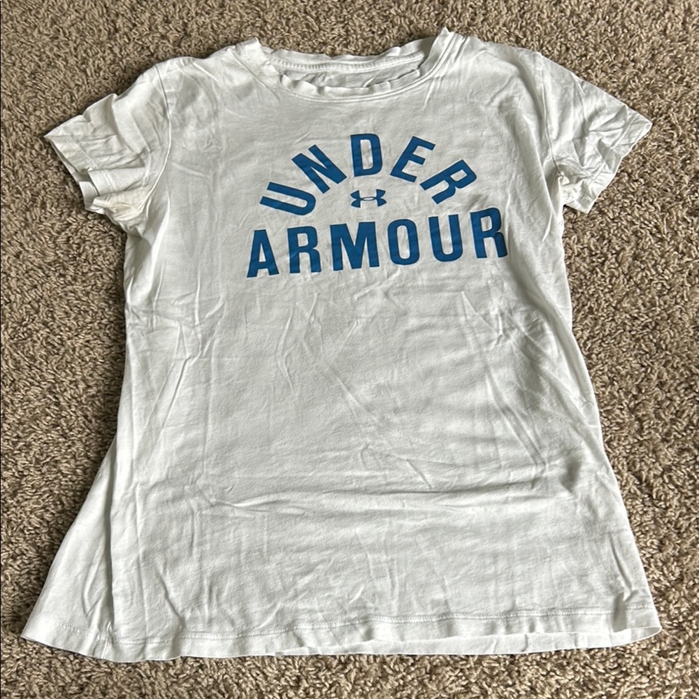 Under Armour White Tee with Blue Print